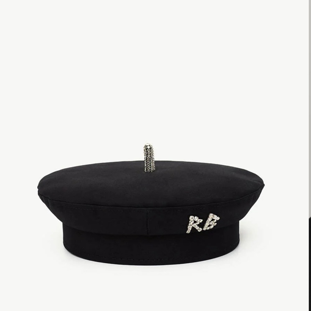 SOLD-Crystal-Embellished Black Cotton Beret